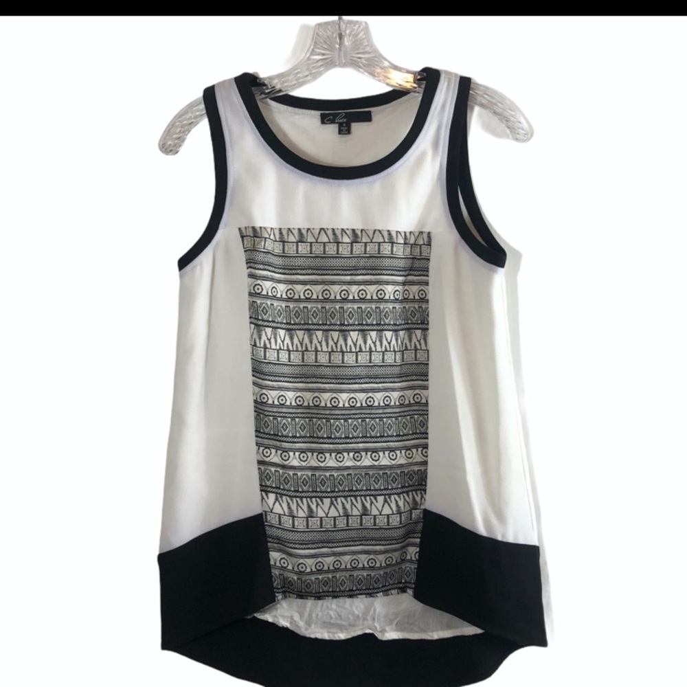 C. Puce dressy size Small black and white sleeveless accent panel top